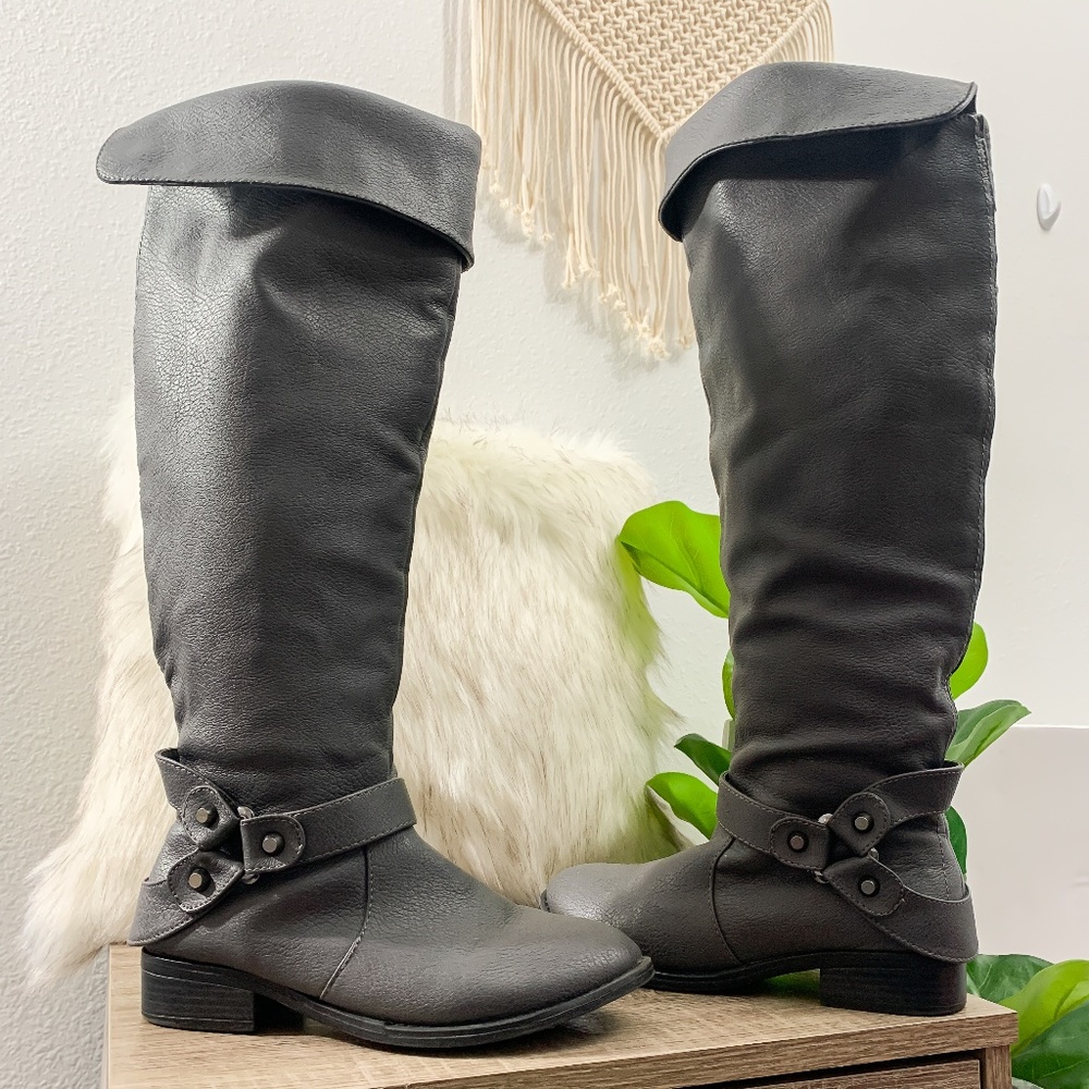 Torrid Tall Faux Leather Boots Gray Size 8W